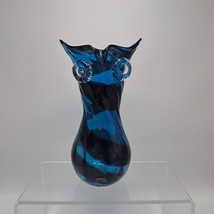 Murano Handblown Blue &amp; Black Art Glass Owl Vase With Abstract Swirl Design - $367.48