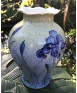 Linden Hills Pottery LHP signed Vase 8 1/4&quot; speckled Blue Iris ripple ri... - $73.50