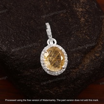 Natural Golden Rutile Quartz Pendant 925Sterling Silver April Birthstone Pendant - £57.40 GBP