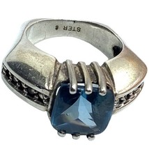 art deco sterling silver blue topaz ring size 5.75 - £68.27 GBP