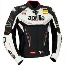  Aprilia White Black Motorcycle Motorbike Racing Leather Jacket Ce ARMOURED- New - £140.46 GBP
