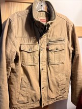 Levi&#39;s Mens Trucker Jacket S Quilted Lined Military Brown Canvas Work Co... - £27.26 GBP