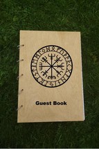 Handmade Guest Book with engraved wooden Covers Viking Pagan Norse Weddi... - £39.93 GBP