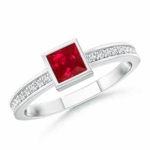 ANGARA Bezel-Set Square Ruby Stackable Promise Ring for Women in 14K Solid Gold - £613.11 GBP
