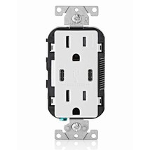 Leviton T5635-W 30W (6A) USB Dual Type-C/C Power Delivery In-Wall Charge... - $48.99