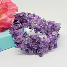 Artisan Purple Amethyst Stone Beaded Stretch Bracelet - £14.03 GBP