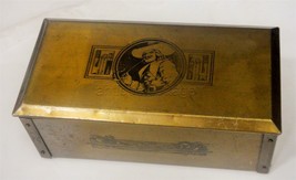 antique SMALL BRASS CEDAR VELVET LINED PIPE CHEST snuff box tobacco dresser - $222.70