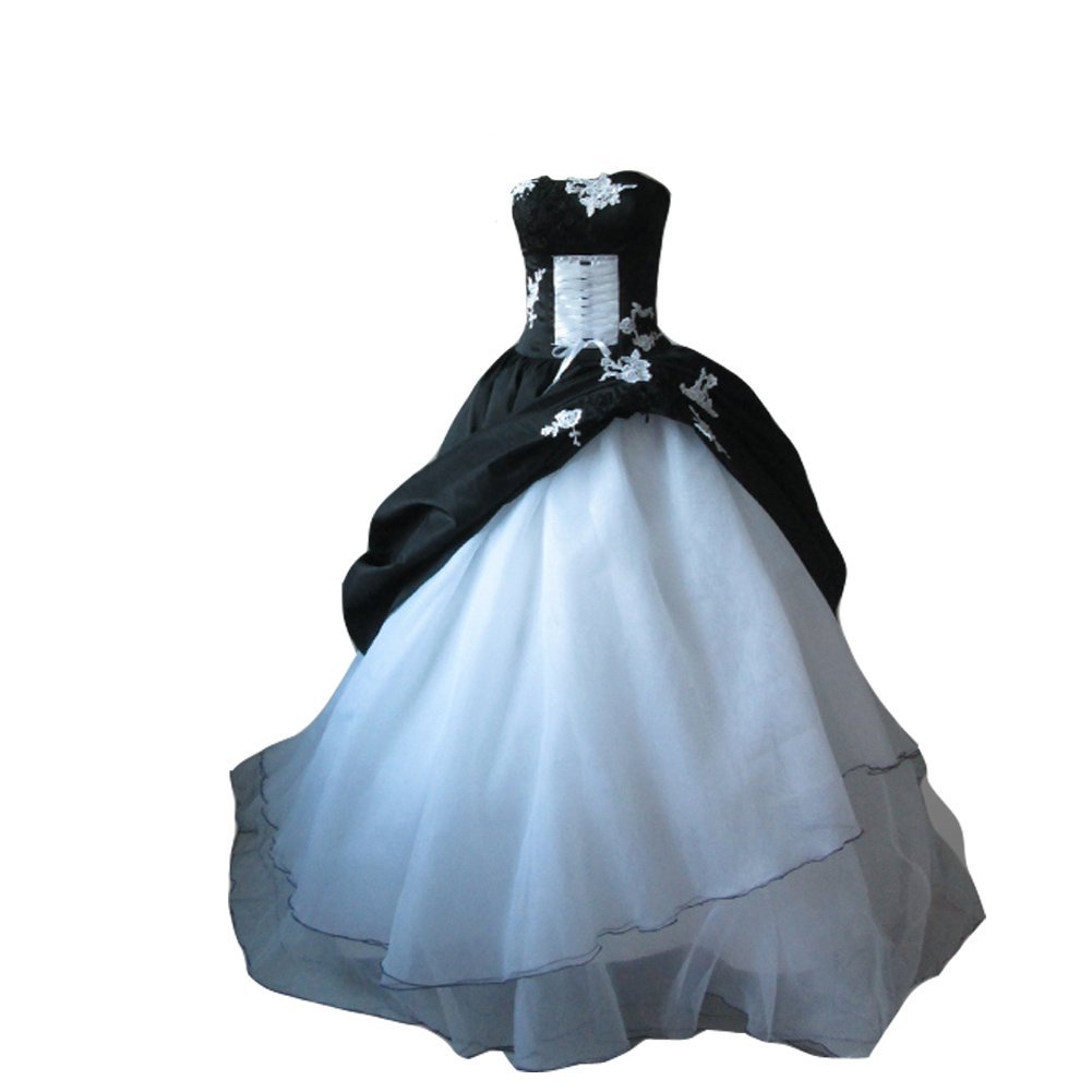 Kivary Women's Taffeta and Organza White and Black Gothic Lace Corset Ball Gown