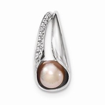 Sterling Silver Polished CZ 8-9mm Freshwater Cultured Button Pink Pearl Pendant - £53.61 GBP