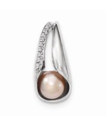 Sterling Silver Polished CZ 8-9mm Freshwater Cultured Button Pink Pearl ... - $92.74 CAD