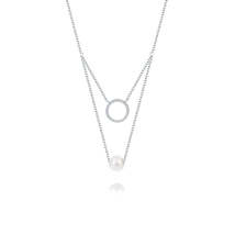 Silver Double Layered Real Pearl Pendant Necklace - $59.90