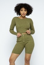 Women&#39;s Knit Long Sleeve Cropped Top Knit High-waist Biker Shorts Set - $39.90