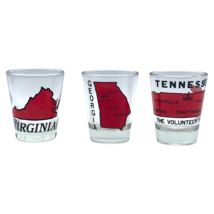 x3 Red State Shot Glasses Virginia Georgia Tennessee Volunteer State - £19.41 GBP