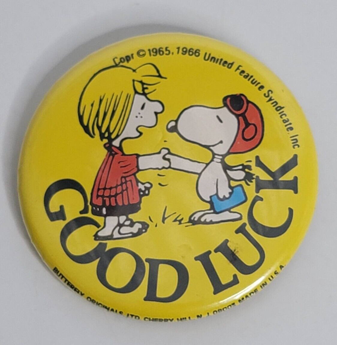 GOOD LUCK 1966 Peanuts Snoopy Charlie Brown Vintage Lapel Button Pin Back Badge - $19.99