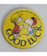 GOOD LUCK 1966 Peanuts Snoopy Charlie Brown Vintage Lapel Button Pin Bac... - £15.65 GBP
