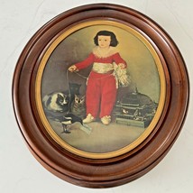 GOYA&#39;S RED BOY Tipped Lithography On Board In Antique Oval Frame Large Vintage - £59.41 GBP