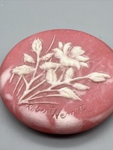 Beautiful Carved and Signed Pink Soapstone Trinket Dish Lid Flowers - £7.90 GBP