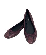 Coach Lara Snake Embossed Leather Ballet Flats Size 9 Burgundy Black Bow... - $25.00