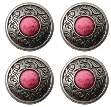 1&quot; Set of 4 Western Saddle Tack Belt Silver Engraved Pink Stone Conchos ... - $24.74