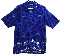 Hawaiian Shirt 100% Rayon Mens Sz M Med Dolphins Starfish Tropical Top Vintage - £16.91 GBP