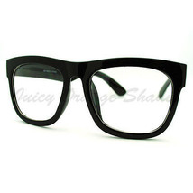 Negro Grande Cuadrado Gafas Grueso Cuerno Rim Lente Transparente Marco - £9.37 GBP