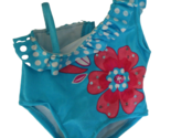 Build A Bear Workshop Teal One Piece Bathing Suit with Pink Flower Front - $12.86