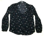Korye Shirt Womens Medium Black Scoop Neck Floral Pattern Lace Front Lon... - $14.84