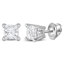 14kt White Gold Womens Princess Diamond Solitaire Stud Earrings 1/2 Cttw - £558.74 GBP