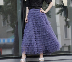 Purple Tiered Tulle Maxi Skirt Outfit Women Custom Plus Size Layered Tulle Skirt image 7
