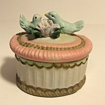 Two Blue Birds Chalk-Ware Trinket Box Pink &amp; White 3.25&quot; x 2.5&quot; Box is 3.5&quot; Tall - £7.62 GBP