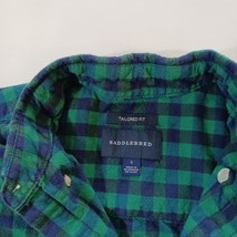 Saddlebred Button-Down Collar Men's Green & Blue Cotton Check Shirt Size S image 3