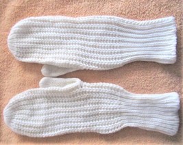 Hand-knitted white mittens with long-cuff for extra warmth  - £3.19 GBP