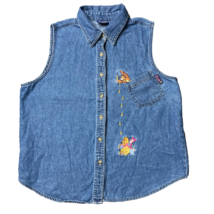 Pooh Disney Blouse Womens L Chambray Tigger Winnie Piglet Jerry Leigh De... - £54.09 GBP