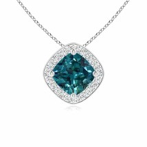 ANGARA Cushion Teal Montana Sapphire Halo Pendant with Diamonds in 14K Gold - £1,049.23 GBP
