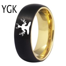 Jewelry Yoga Meditation Design Matte Black Golden inside Tungsten Ring New Men&#39;s - £29.18 GBP