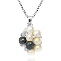 Luxury White-Black Pearl Grape Cluster Sparking CZ Sterling Silver Necklace - £18.59 GBP