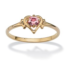 Womens 14K Gold Birthstone Pink Tourmaline Heart Shape Ring Size 5 6 7 8 9 10 - £64.13 GBP
