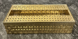 Vintage MCM Gold Tone Brass Tissue Box Filigree Holder Ornate Hollywood Regency - £35.17 GBP