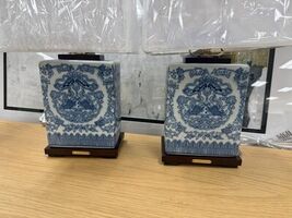 (2) Ralph Lauren Porcelain Asian Koi Fish Blue Table Lamps Shade  ~New~ - $299.99