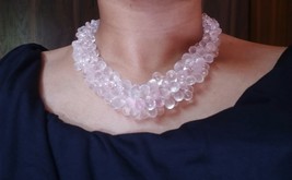 Natural Rose Quartz Gemstone Necklace, Large Quartz Necklace - £255.03 GBP