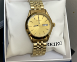 NEW* Seiko SNE058 Men&#39;s Gold Dial Stainless Steel Gold Tone Dress Watch - £92.44 GBP