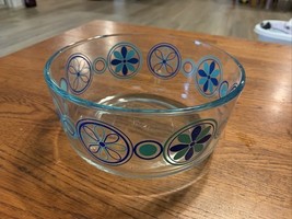 7&quot;  PYREX Retro MCM MOD Clear and Turquoise Pinwheel Flower Glass Bowl #... - $149.07 MXN