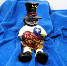 Vintage Articulated Ceramic Sitting Snow Man &quot;I Love Snow Days&quot; LRG Figu... - £7.47 GBP