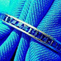 Sapphire Deco Wedding Band 14k Gold Vintage Style Eternity Anniversary Ring 7.5 - £1,415.54 GBP