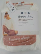 THREE DOTS PAJAMA SET SZ M WITH EYE MASK POLKA DOTS PINK KNIT VELOUR SET... - $18.99