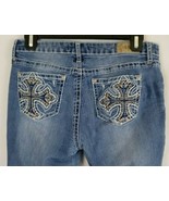ZCO Jeans Ripped Distressed Whiskered Embroidered Cross Pockets Flare Si... - $23.59 CAD