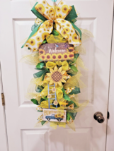 Sunflower Swag Wreath, Yellow and Green Deco Mesh, Handmade,29x14 Inches - £29.03 GBP
