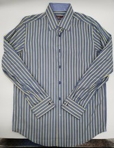 Robert Graham Flip French Cuff Links Blue White Stripes Button Down Shirt - $52.53