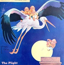 Collier&#39;s Baby Monkeys Stork 1941 Lithograph Magazine Cover Antique Art ... - £31.49 GBP