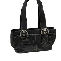 Coach Black Leather Tote Hobo Bag With Contrast Stitching &amp; Silver Hardware - £45.77 GBP